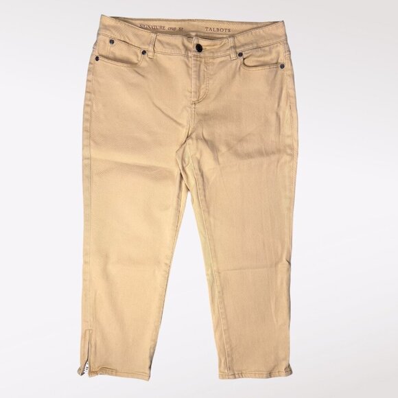Talbots Signature Crop Pants Yellow Zip Hem Stretch Cotton 8 Petite - Picture 1 of 7